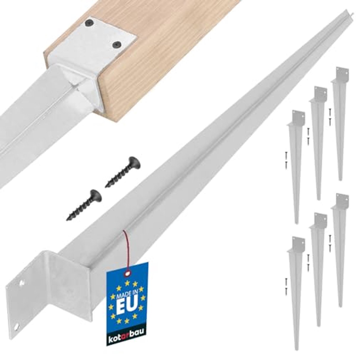 KOTARBAU® 6 Stuks Paalhouder, Paalvoet, Verzinkt Staal, 500 mm, Zilver, 50 x 60 mm, Paalhouders voor Schutting, Puntpaalhouder, Paalhouder om in de Grond te Slaan