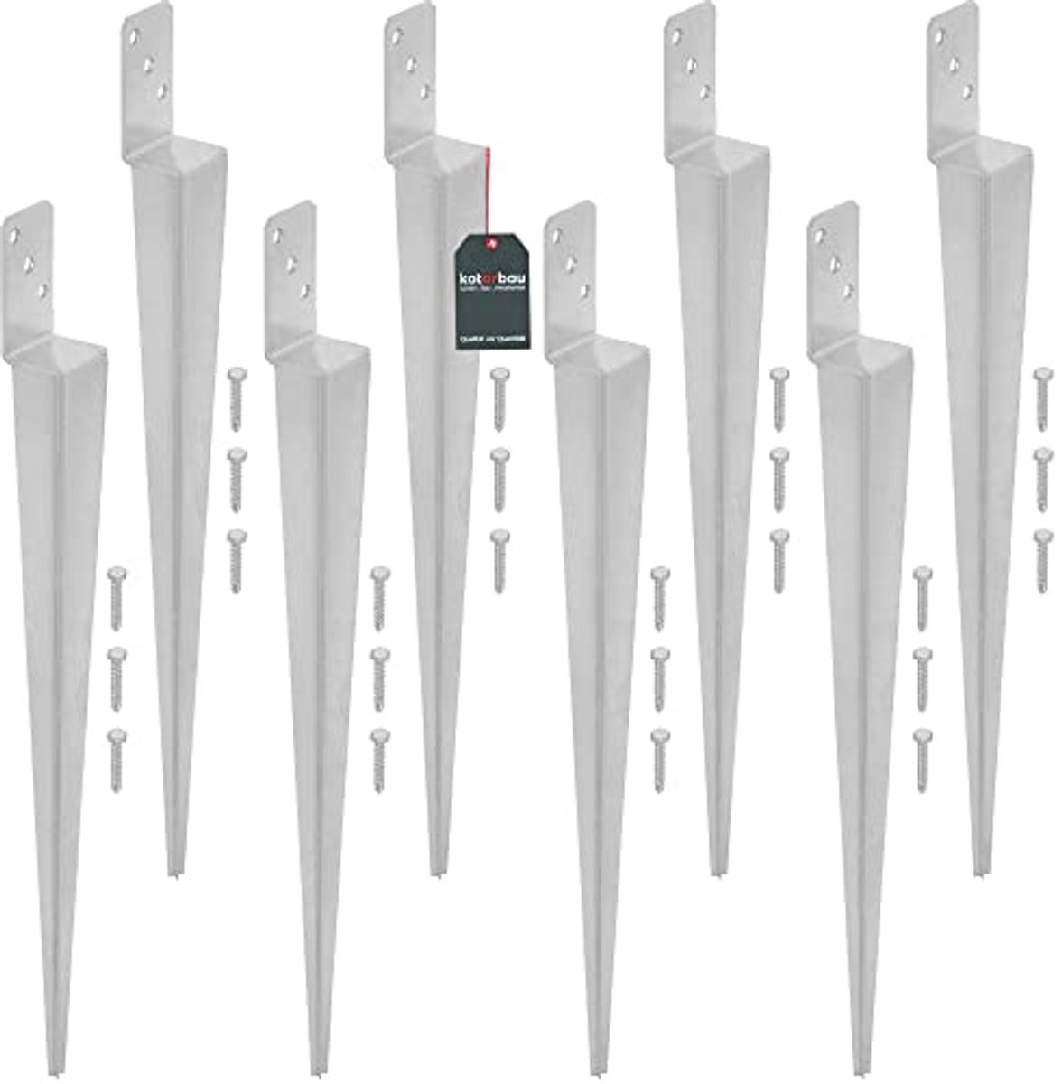 KOTARBAU® 8 Stuks Paalhouder, Paalvoet, Verzinkt Staal, 600 mm, Zilver, 60 x 110 mm, Paalhouders voor Schutting, Puntpaalhouder, Paalhouder om in de Grond te Slaan
