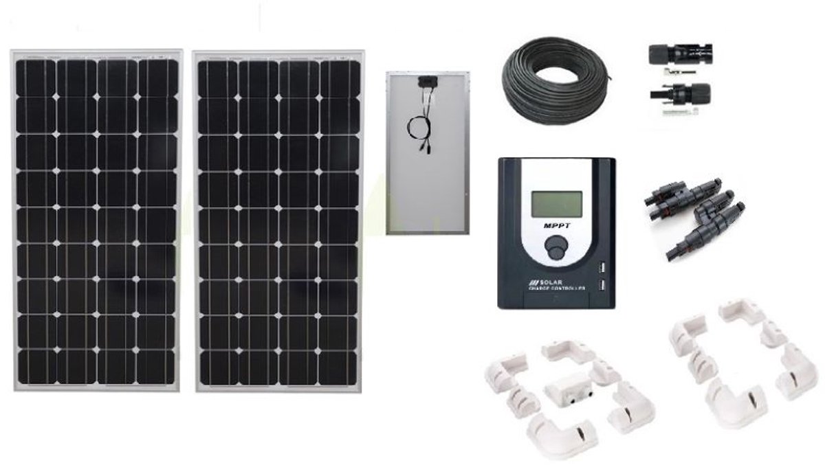 Compleet 340W Zonnepaneel set met MPPT laadregelaar met LCD scherm - Mono Kristallijne Celtechnologie - 12V - daglichtpaneel - Met MC4 connectoren - Voor camper, boot, caravan, accu, etc - Met Nederlandse handleiding
