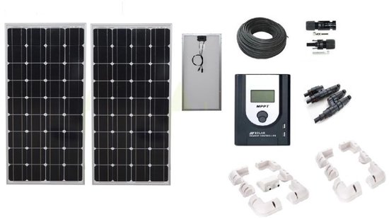 Compleet 340W Zonnepaneel set met MPPT laadregelaar met LCD scherm - Mono Kristallijne Celtechnologie - 12V - daglichtpaneel - Met MC4 connectoren - Voor camper, boot, caravan, acc