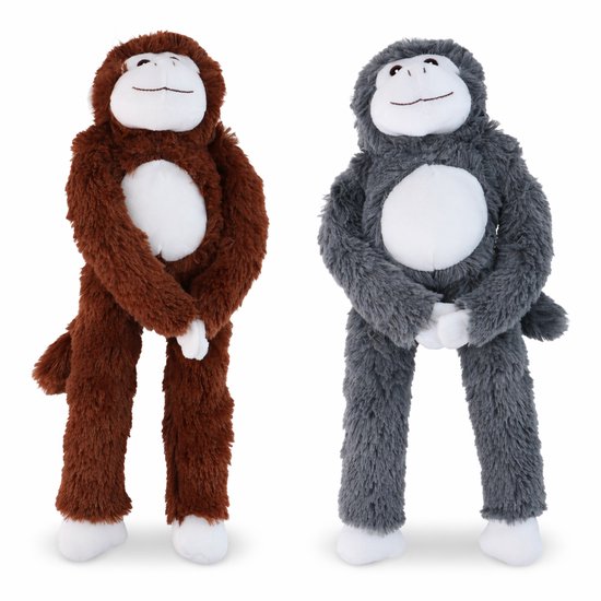 Eddy Toys Pluche Aap - 43452 - Plush Monkey Knuffel met Klittenband Handen - Pluche Aap Knuffel met Lange Armen en Benen - Zachte Knuffel Aap Speelgoed - Bruin of Grijs - 1 Willekeurige Kleur