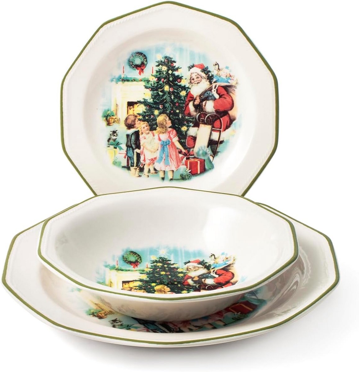 18-delig Servies Kerstthema - Borden Set voor Diner en Dessert