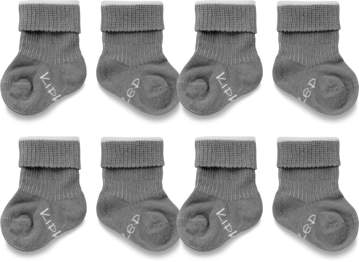 KipKep Blijf-Sokjes 4 paar - maat: Newborn, Prematuur - Pebble Grey - Grijs - Bio-katoen - Voordeelpak - baby sokjes