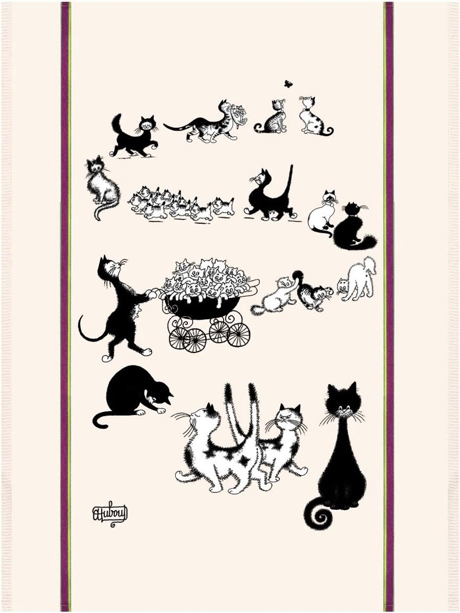 Grote Theedoek Katoen met Kattenprint 60x80 cm