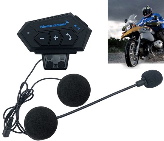 Zwarte Motorhelm Bluetooth Hoofdtelefoon - Stereo Draadloze Oordopjes met Luidspreker - Waterdicht Handsfree Microfoon en Muziekspeler voor Motorfietsers