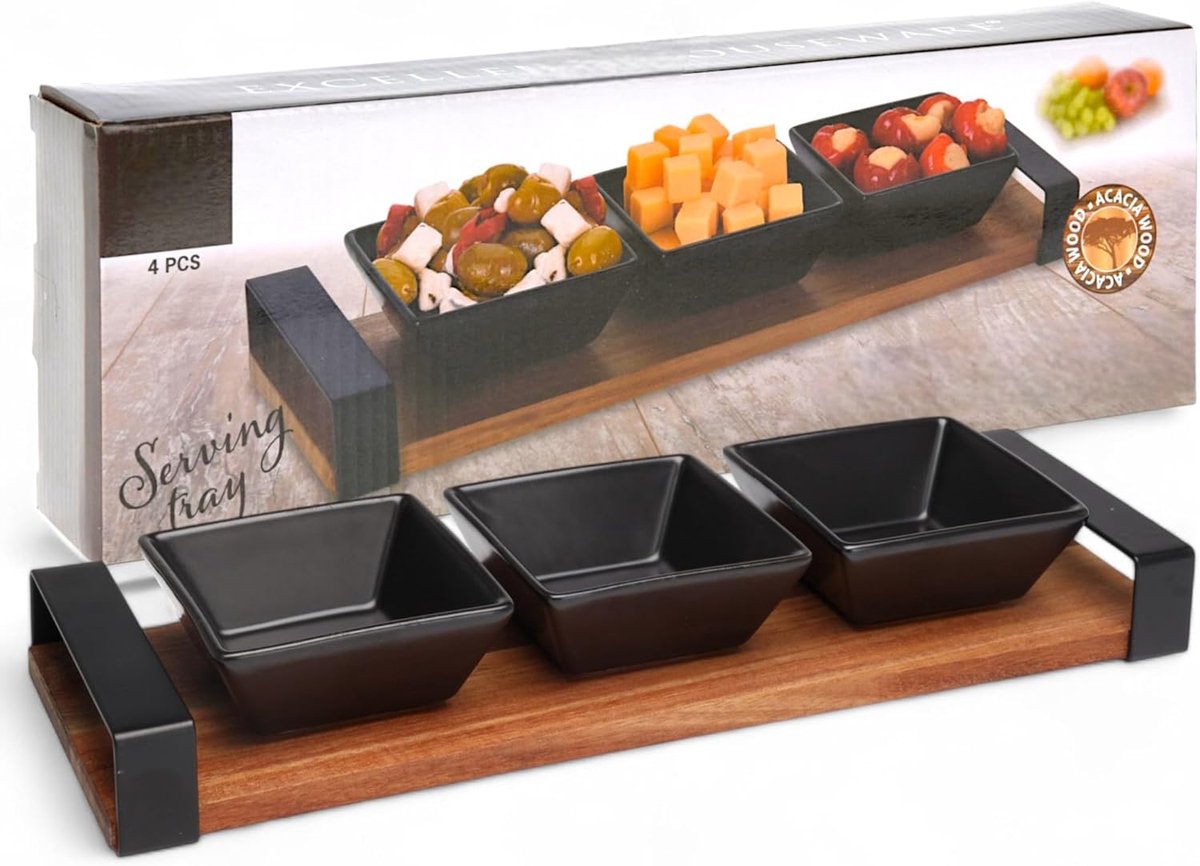 Tapasplank met schaaltjes - Borrelplank - Serveerplank - Hout - snackset