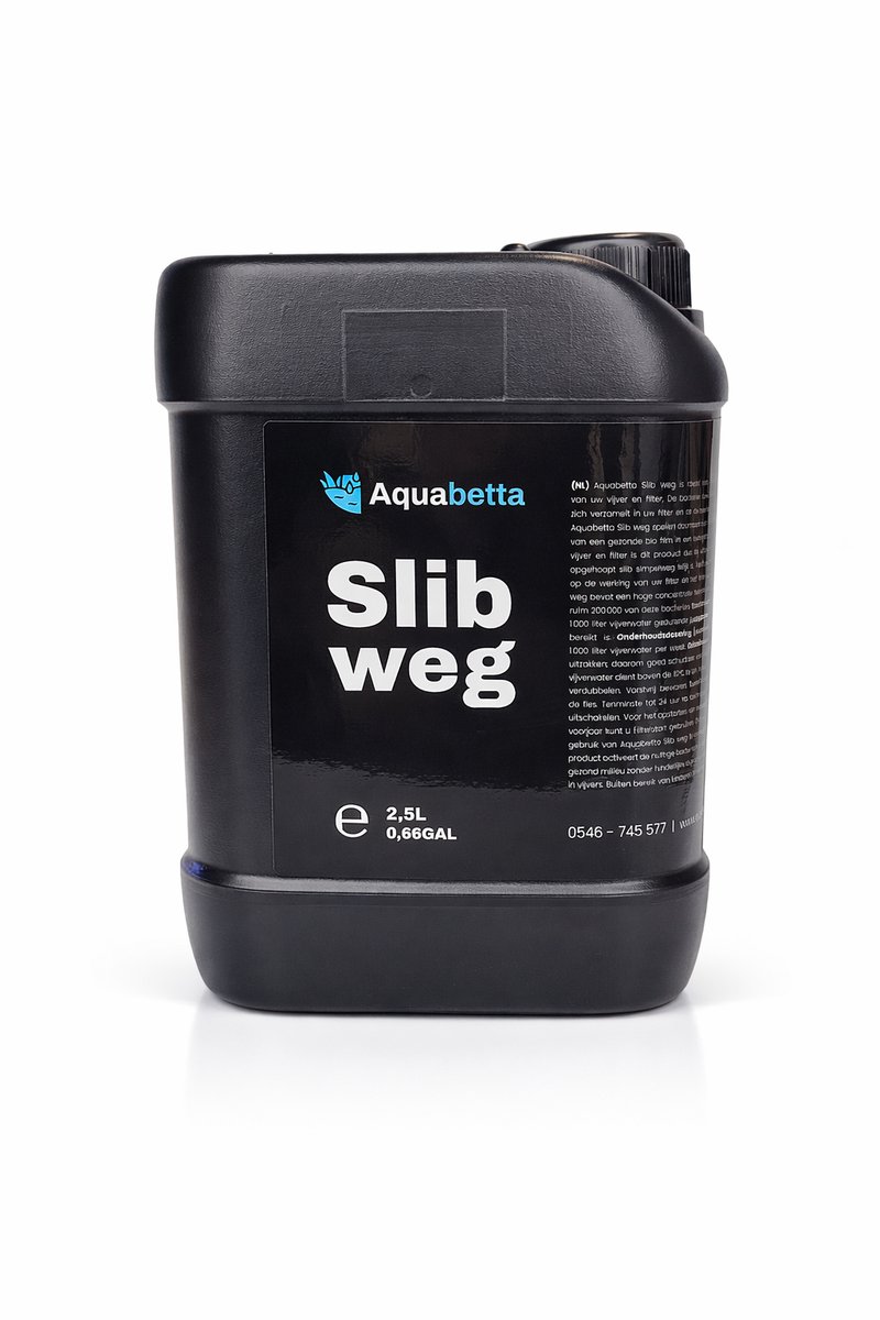 Aquabetta Slib Weg 2,5L - Vijveronderhoud - Voor het reinigen en onderhouden van de vijver - Met heterotrofe bacteriën