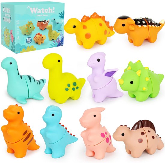 Namajunas - Dinosaurus Stapel Speelgoed - Educatief speelgoed peuter - Montessori speelgoed - Leerzaam speelgoed voor jongens en meisjes - 10 stuks Little People Dino Matchspellen - 1 jaar - 2 jaar - 3 jaar - 4 jaar - Cadeau voor kinderen