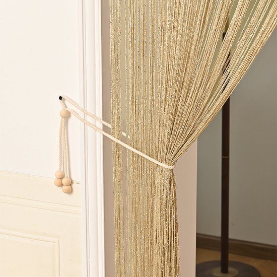 Deurgordijn met kwastjes - Deurgordijn - vliegengordijn - Scheidingsgordijn - Woondecoratie - Geschikt voor deuropeningen - 100*200 cm - Polyester - Champagnekleur van Merkloos — afbeelding 4