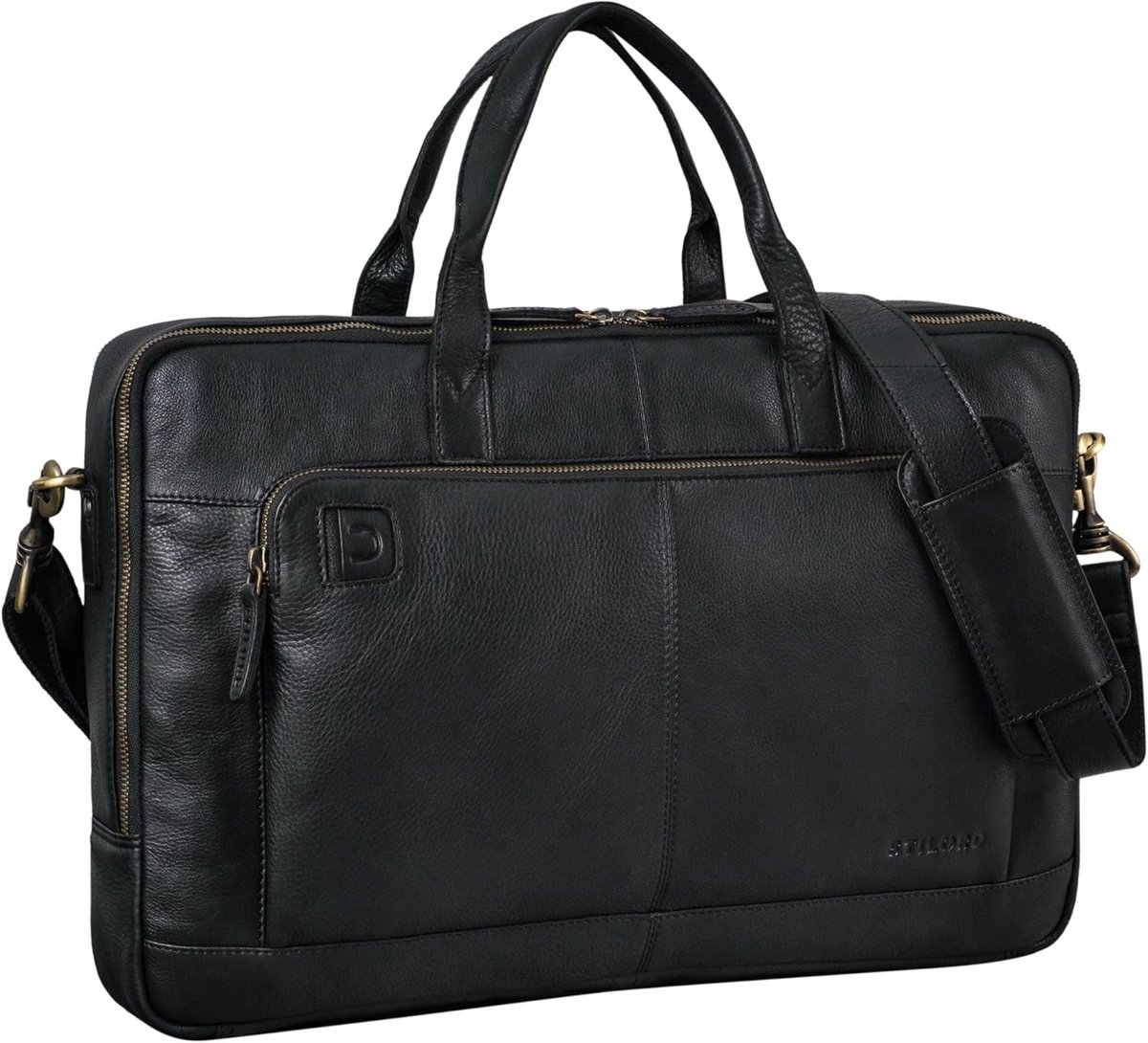 Leren Laptoptas Schoudertas voor Heren en Dames 15.6 tot 17 Inch Vintage Aktetas