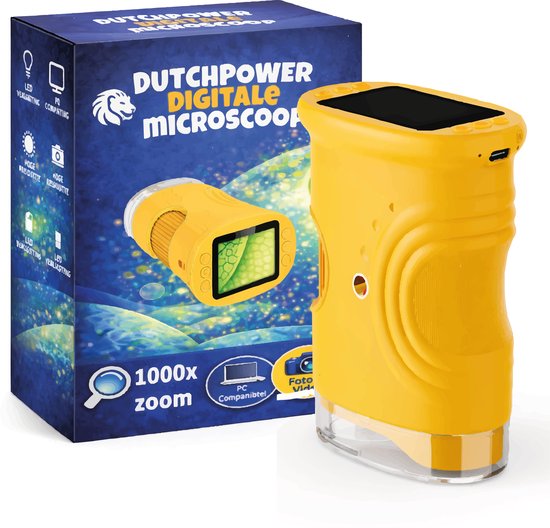 DUTCHPOWER Digitale Microscoop 1000x-4K-voor Kinderen – Draagbare Handmicroscoop met Foto & Video – STEM Educatief Speelgoed voor Ontdekken in Tuin en Natuur – Geschikt voor 4 t/m 12 jaar