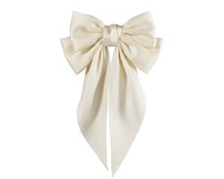 Crème strik haar accessoire – grote lange lint haarstrik voor dames – satijn look haarstrik voor elegante en feestelijke kapsels – 1 stuk