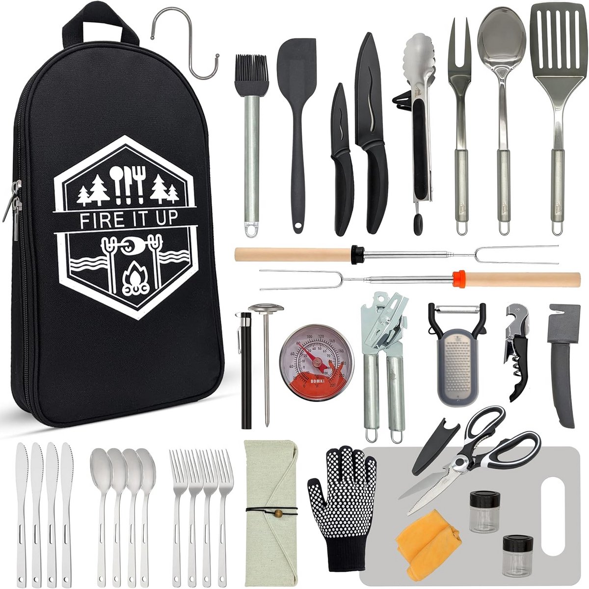 Complete Kookgerei Set voor BBQ en Kamperen - Buiten Keukenaccessoires