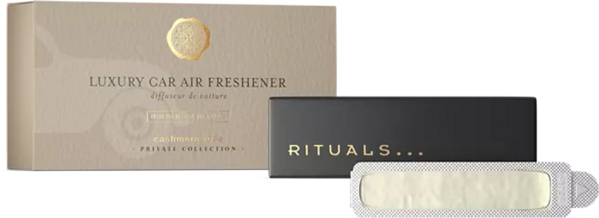 Rituals - Auto Parfum - 2x Auto Luchtverfrisser Refills 3 gram + 1x Houten Houder voor Luchtverfrisser - Cashmere Rose - Zachte bloemengeur - Autoparfum - Car Perfume - Refill - Navulling