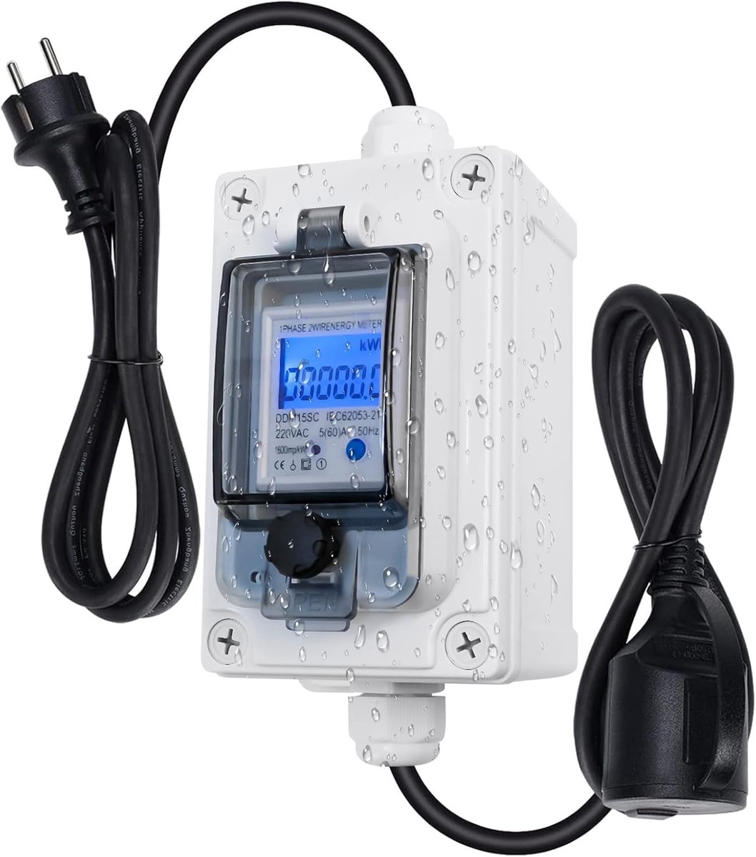 Draagbare Digitale Stroommeter 230V 60A - IP67 Waterdicht - kWh Meter met CEE Industriële Stekker