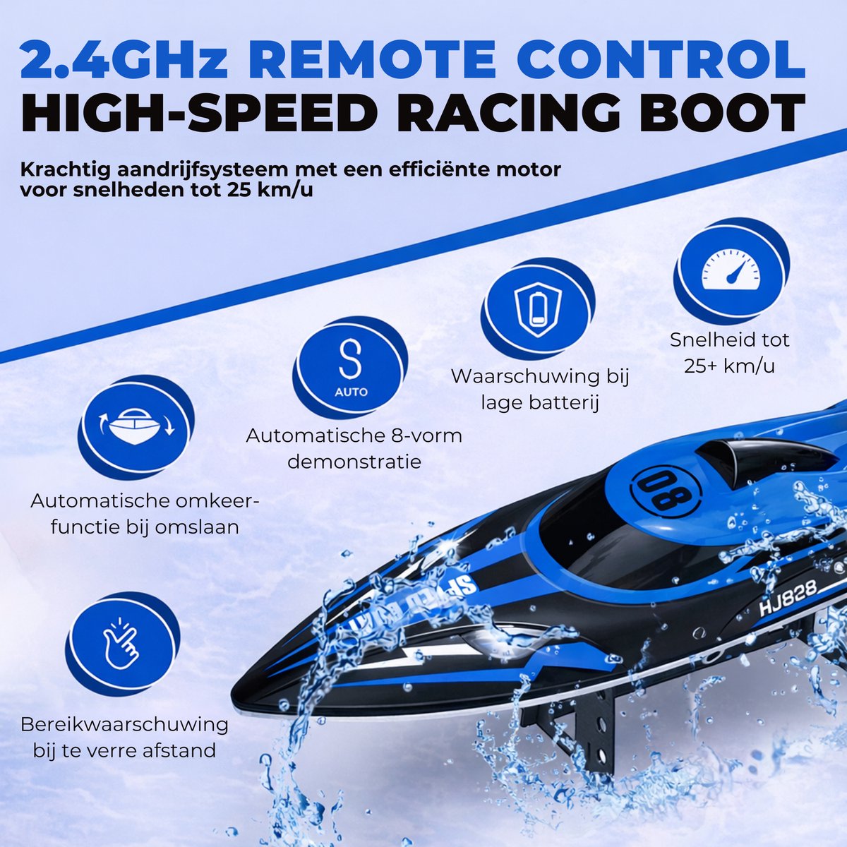 Pumpify Bestuurbare Boot – Waterspeelgoed – RC Boot – Snelheid Tot 25 km/h – 150m Bereik – Speelgoed Boot – Speedboot – Afstandsbestuurbare Boot - Speelgoed – 5 jaar – 6 jaar – 7 jaar – 8 jaar – 9 jaar – 10 jaar – Blauw — afbeelding 5