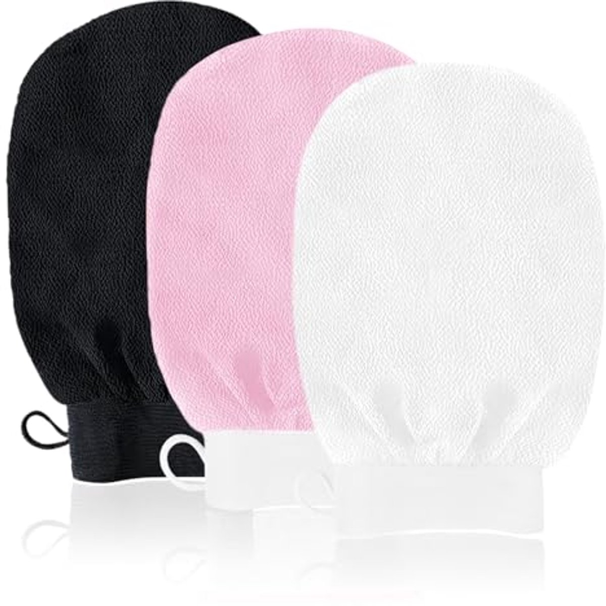 Peelinghandschoenen - Dubbellaags voor Diepe Exfoliatie - 3 Stuks (Zwart, Wit, Roze)