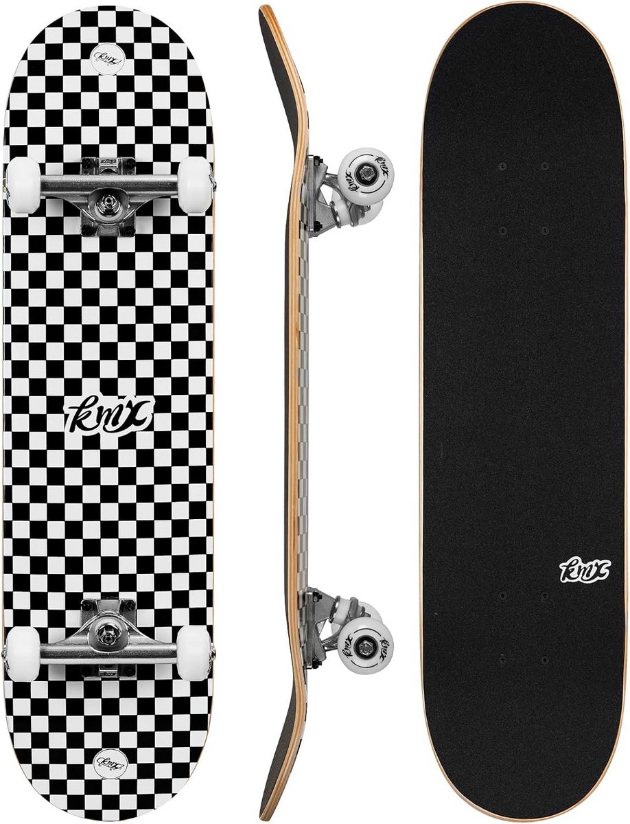 Klassiek skateboard Cruiser board Soepel cruisen 7-laags esdoorn deck 31 inch Geruit Zwart