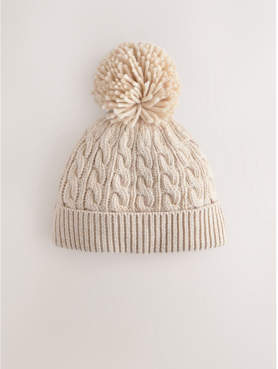 Next - Pasgeboren unisex - Kabelgebreide beanie met pompon - Crème