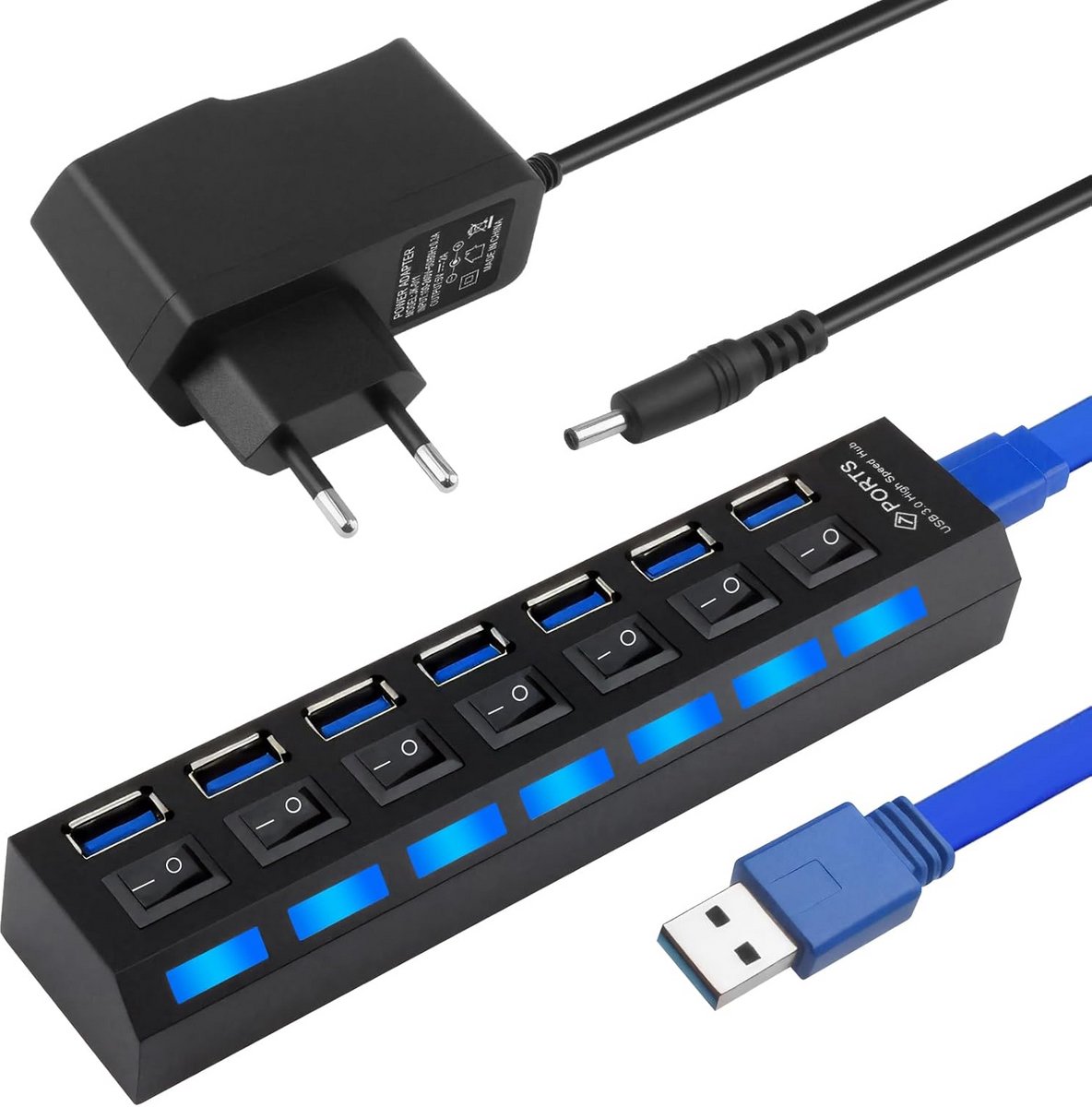 USB Hub 7 Poorten USB 3.0 & 2.0 - Dataoverdracht 5 Gbit/s - Plug & Play
