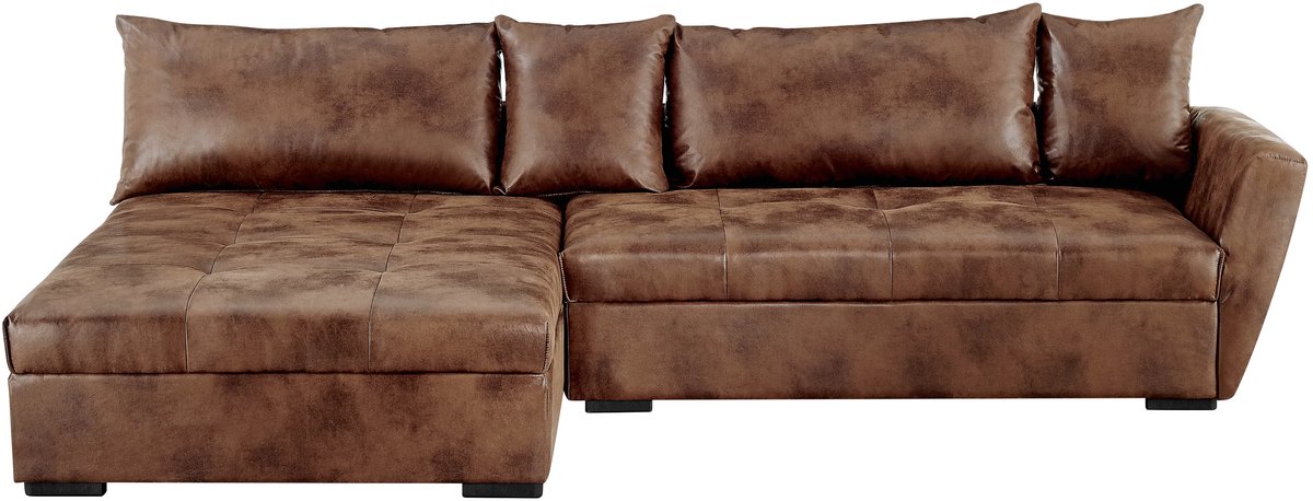 Hoekbank met Slaapfunctie 274 x 168 x 85 cm – 5-Persoons Hoekslaapbank Links – Microvezel Polyester Bruin – Uitschuifbare Slaapbank met Opberglade & Comfort Kussens – Moderne Woonkamer Sofa – Abkantoor