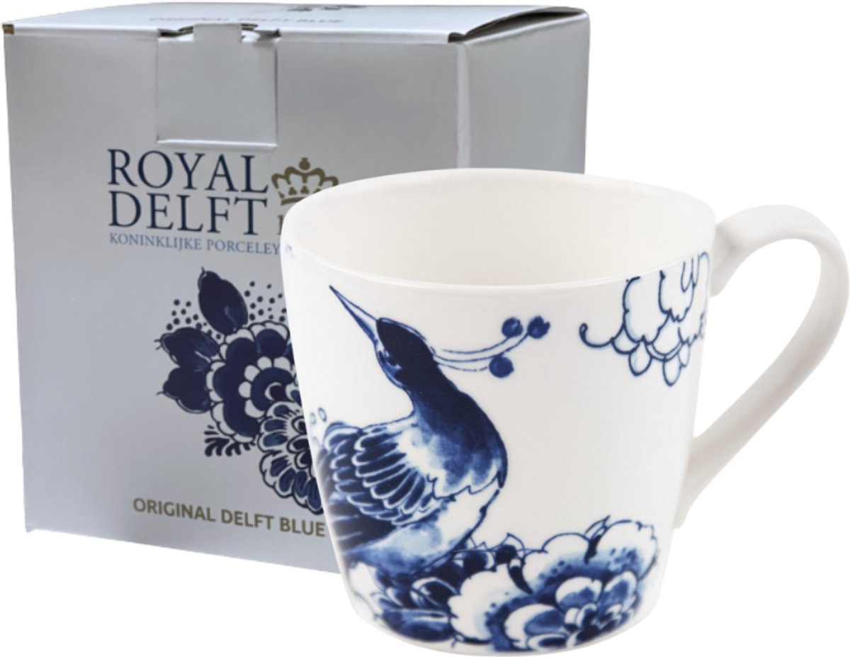 Grote mok - Royal Delft - mok 300 ml - Geschenkdoos - Delfts blauw mok - Peacock - theemok groot - koffiemok XL - cadeau voor vrouw