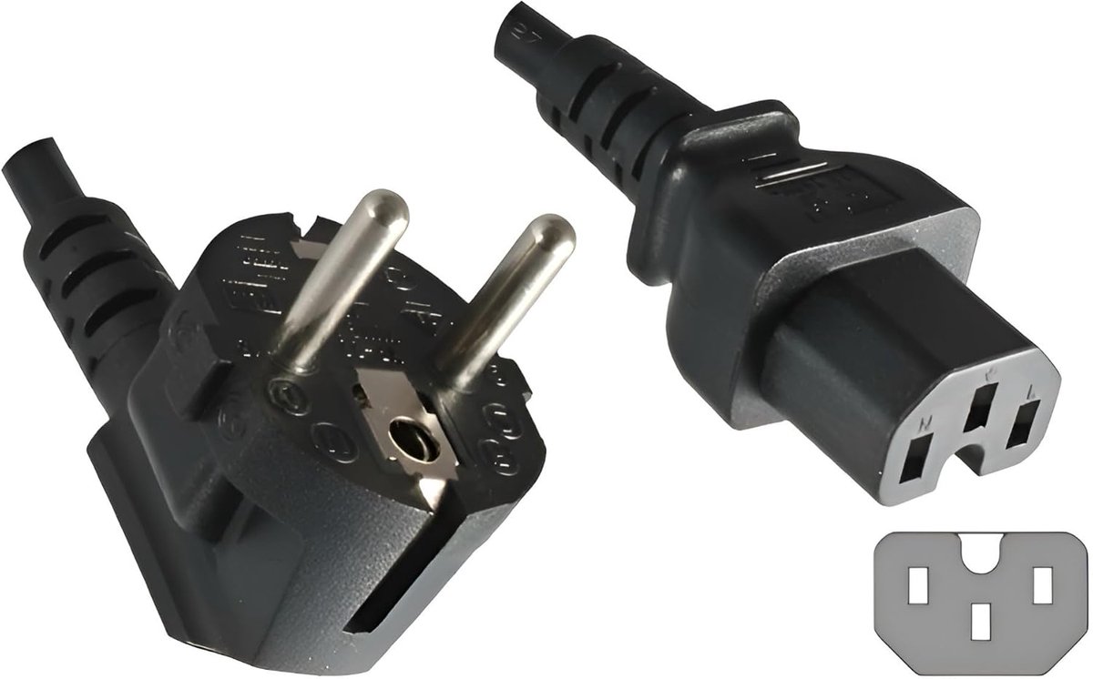 Voedingskabel Schuko naar C15 Verwarmingsapparaat Stekker - 5 Meter - 3x1mm² - Zwart
