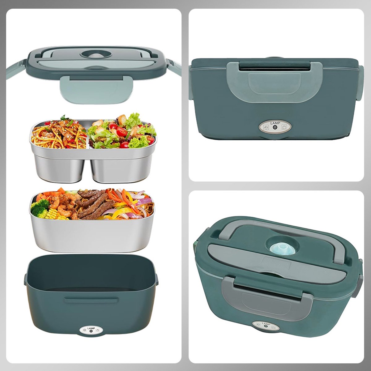 Elektrische Lunchbox - 100 W - 3-In-1 Draagbare Verwarmde Lunchbox - Uitneembare Roestvrijstalen Broodtrommel - 12 V/24 V/220 V - Geïsoleerde Warmtebox voor Auto - Vrachtwagen, Kantoor - met Geïsoleerde Tas — cadeau in Kookcadeaus - foto 7