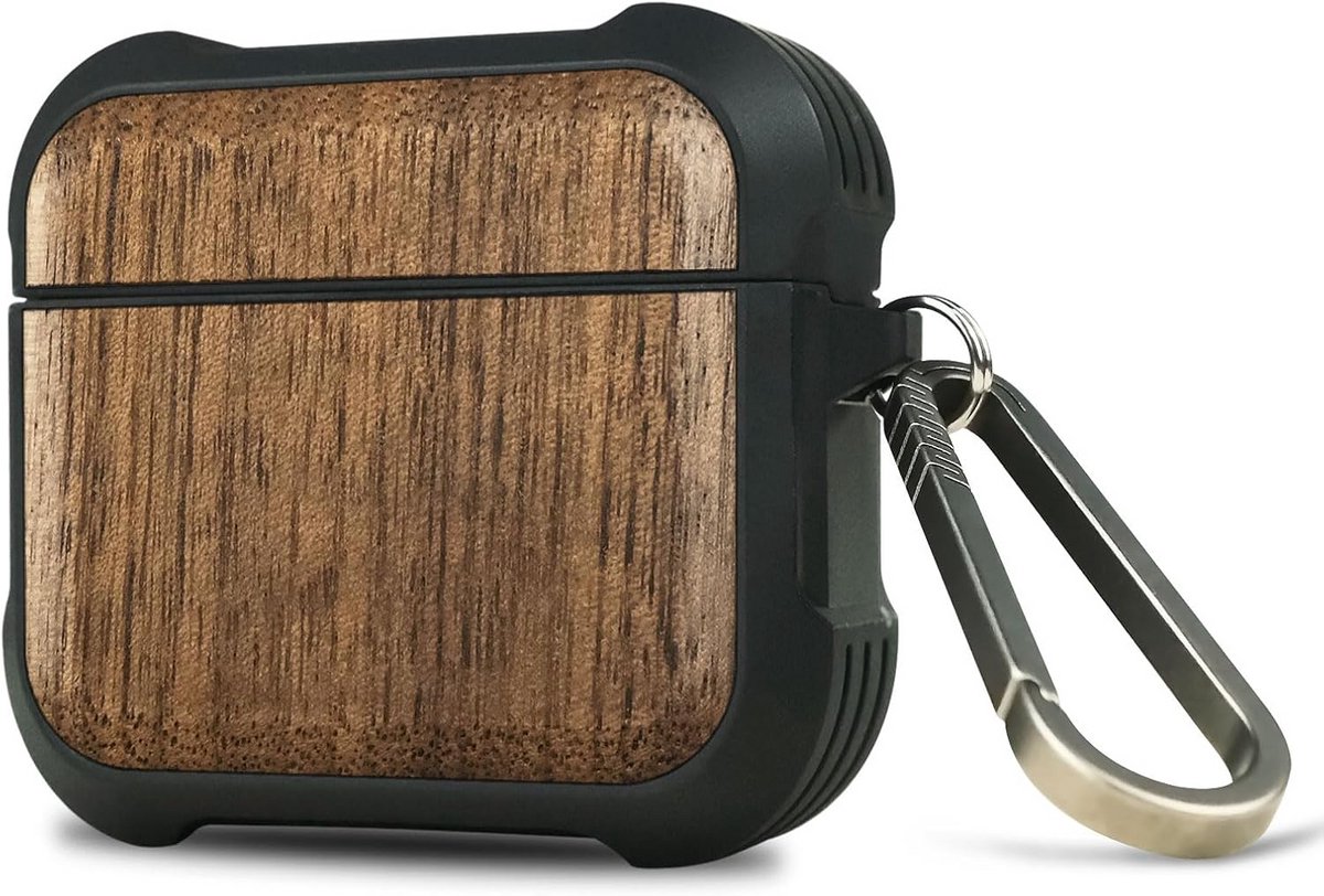 AirPods 4 Hoesje van Echt Hout - Schokdempend TPU Binnenkant met Karabijnhaak