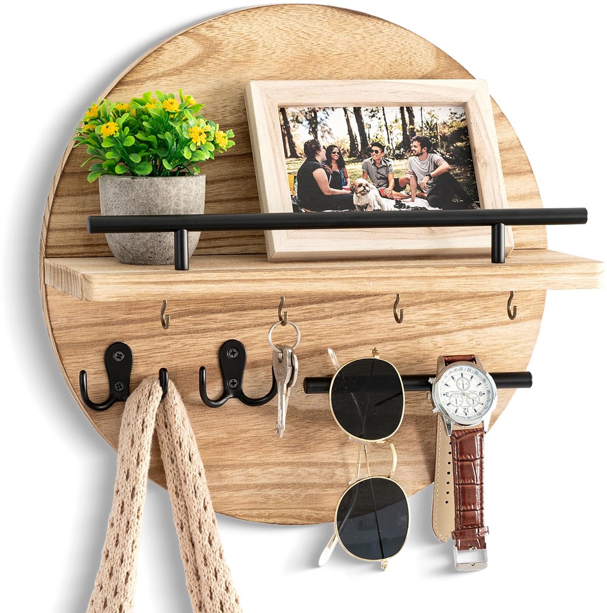 30cm Rond Wandrek - Vintage Lichtbruine Houten Sleutelhouder, Wandplank in Boerderijstijl, Met Retro Charme, Wandrek Voor Sleutels Als Woondecoratie