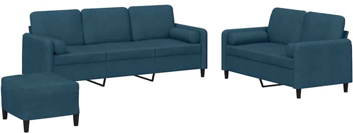 vidaXL - 3-delige - Loungeset - met - kussens - fluweel - blauw