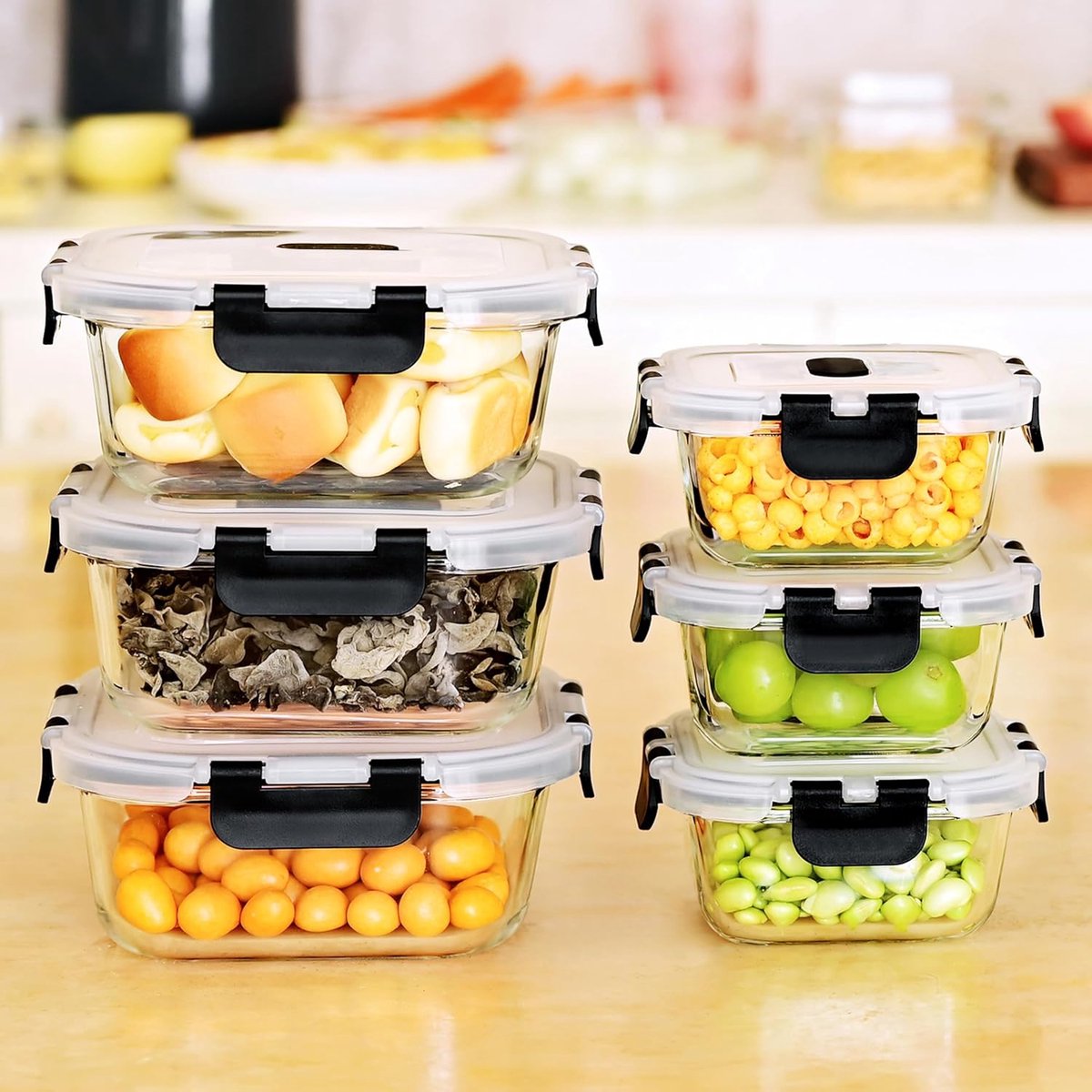 Set van 6 Glazen Voorraadcontainers met Luchtdichte Deksel - 800ml & 320ml Opslagdozen