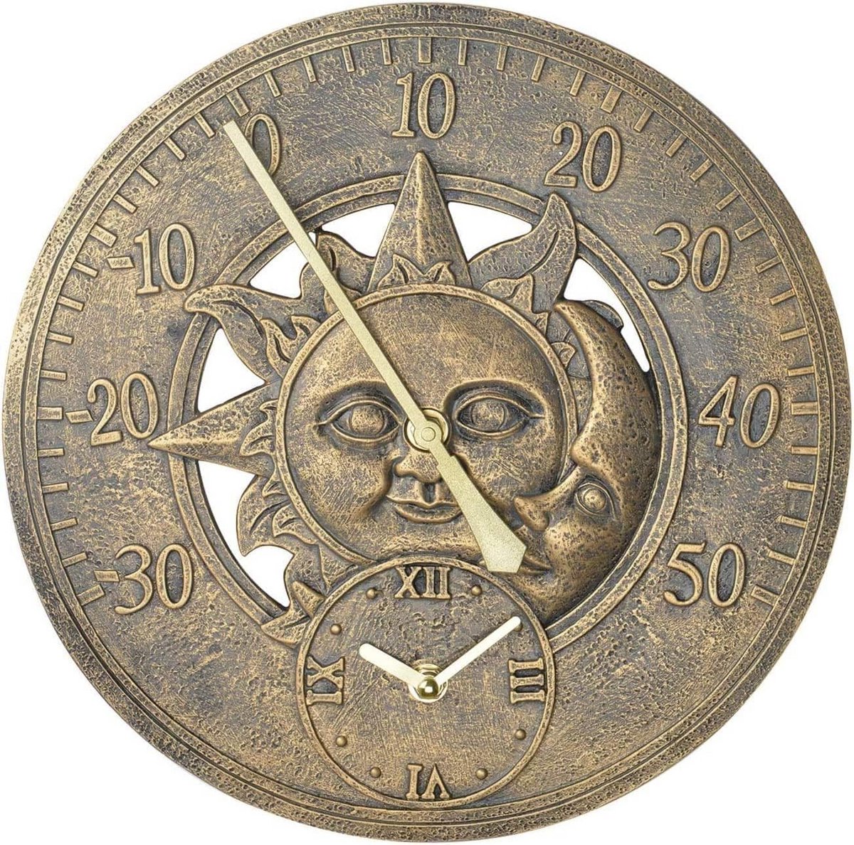 Analoge Wandklok met Thermometer Zonsymbool Decoratie 30 cm Vintage Tuin Buiten