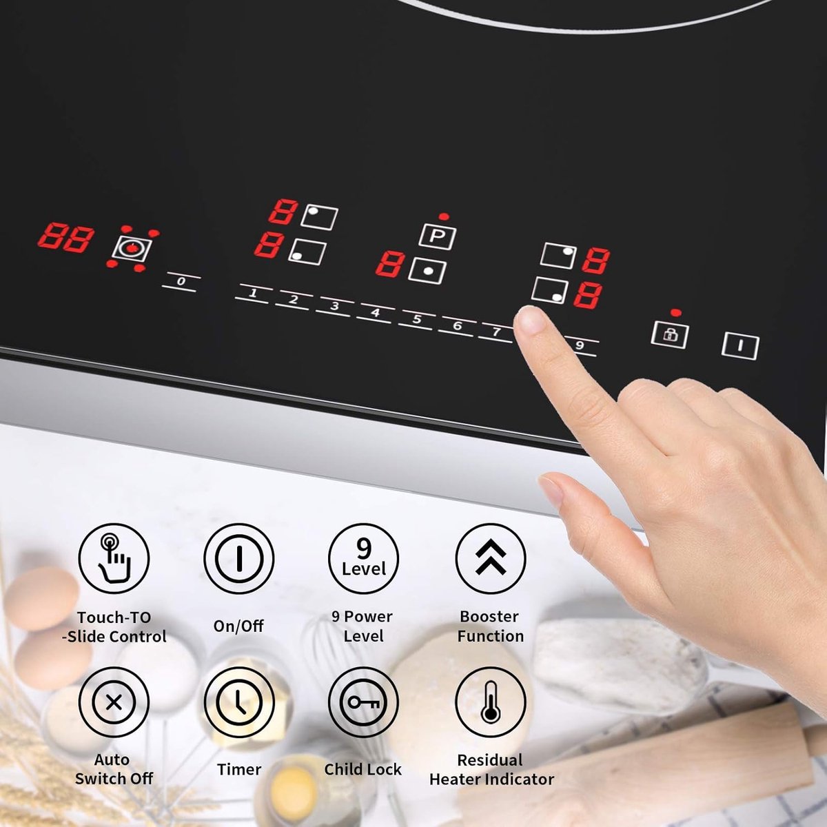 Inbouw Inductiekookplaat 90 cm 5 Zones 8600W Touch Timer Glas Keramiek