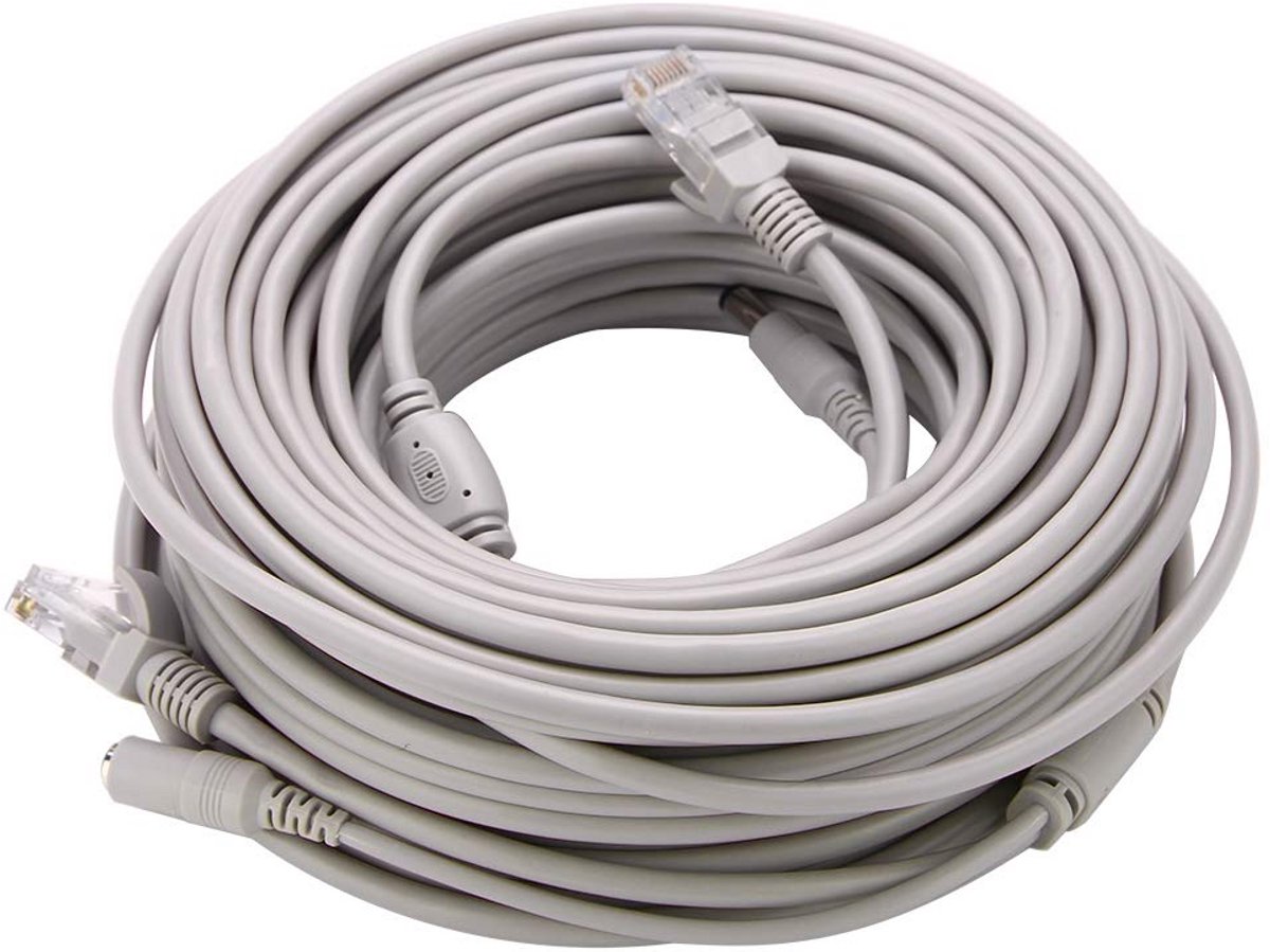 Ethernet Kabel Cat5 met Stroomvoorziening (20m) - RJ45 Netwerkkabel voor IP Camera en NVR