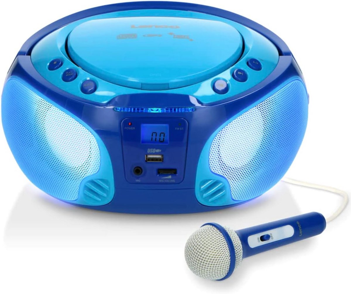 Draagbare Kinder CD Speler met Karaoke, USB en FM Radio - Blauw