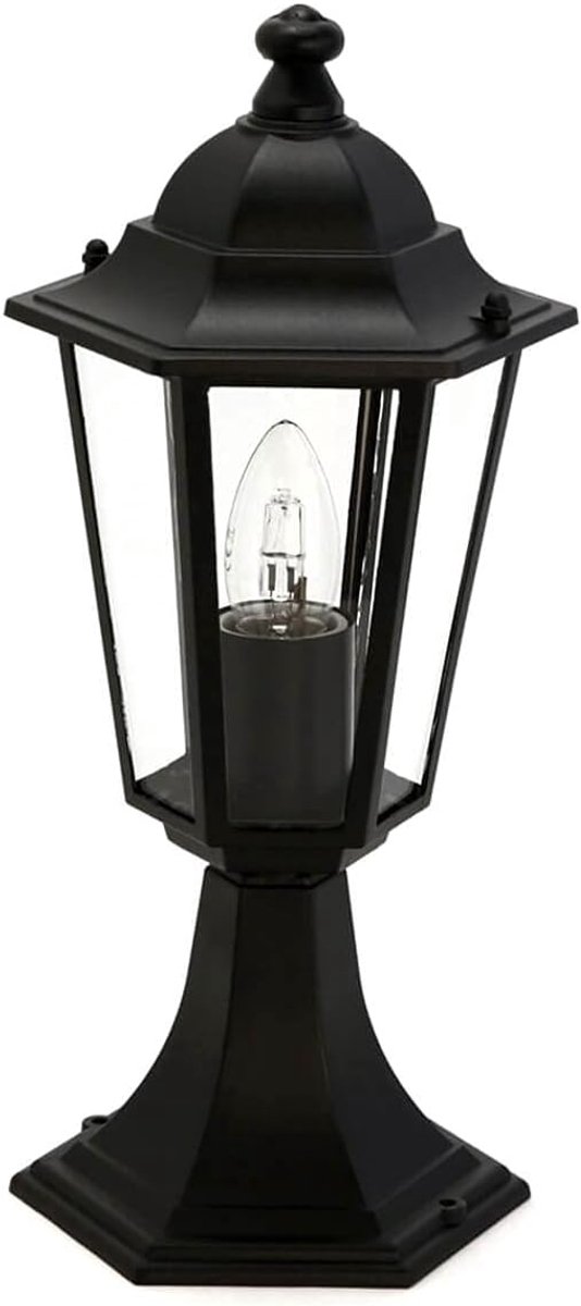Aluminium Wandlamp Glas Zwart IP44 Tuin Terras H:40 cm E27 Nostalgische Buitenvoetlamp