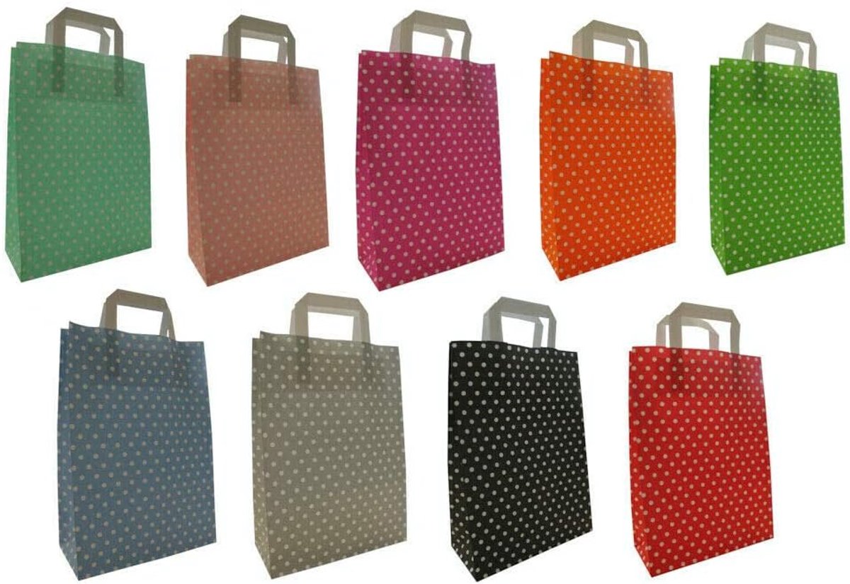 100 Gekleurde Papieren Draagtassen Rood-Wit Gestipt Duurzame Winkelzakken