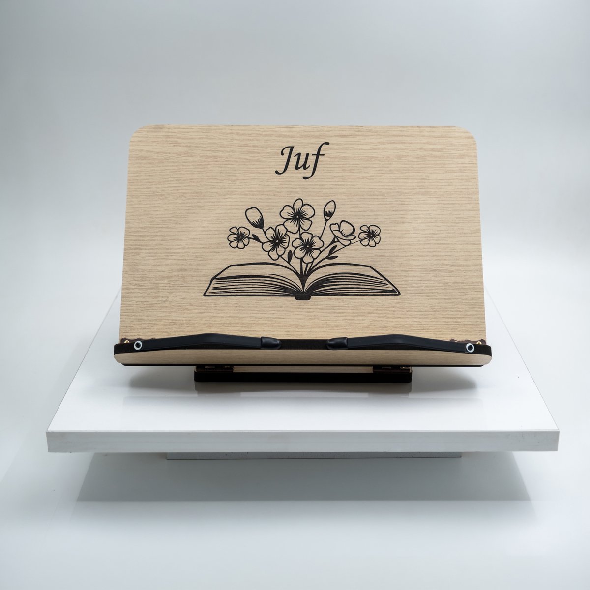 Zeo Wood® Boekenstandaard Hout – Juf – Cadeau voor Juf – Juf Bedankt – Boekenhouder – Kookboekstandaard – Tablet Standaard – 30x20 cm