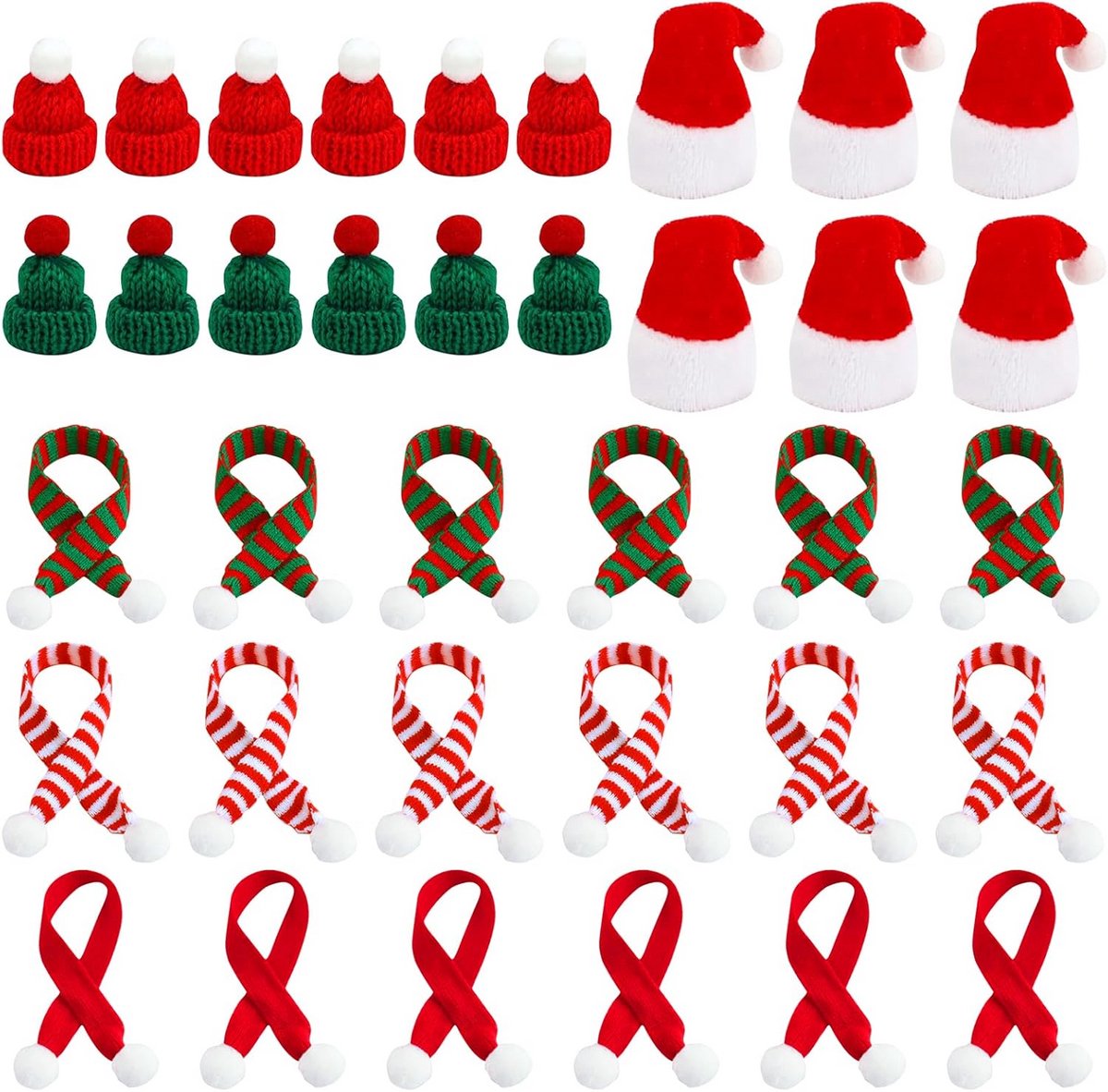 Set van Mini Kerstmutsjes en Sjaaltjes - Haaraccessoires voor Feestdagen