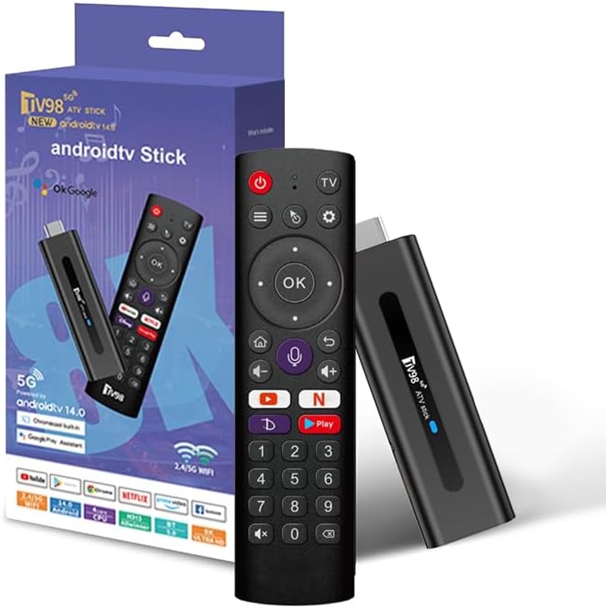 Android TV Stick 4K - 2GB RAM/16GB ROM, H313 Quad-Core 64-bit Processor, WiFi 5 Dual-Band, HDR10+, Voice Control