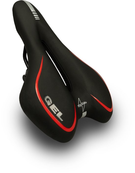 Foto: Voltano trekking fietszadel comfortabel gel zadel met uitsparing inclusief zadelstrop 100 waterdicht unisex zwart rood