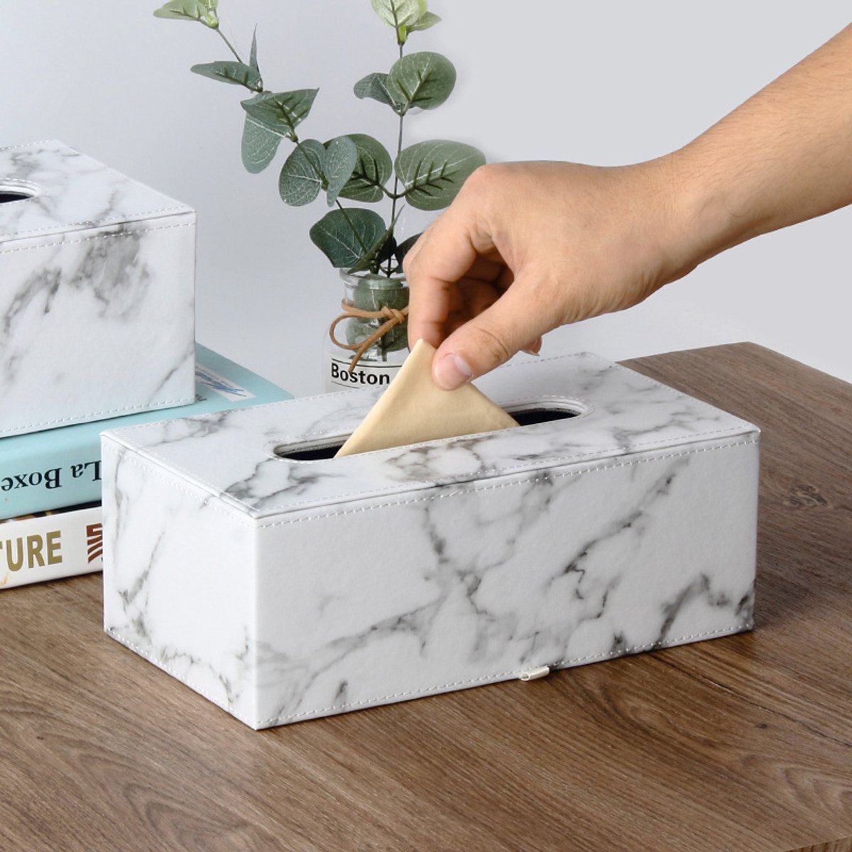 Oneay Rechthoekige marmeren tissuebox met deksel voor huishoudelijke opslag, ideaal voor de keuken, slaapkamer, kantoor en badkamer.