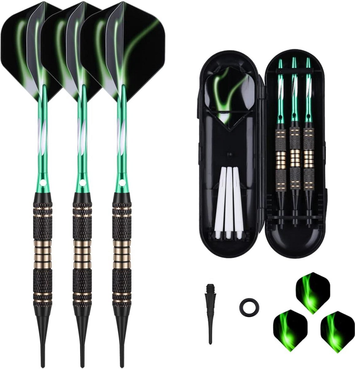 Set van 3 Soft Tip Darts 18 Gram met Rubber O-Ringen en Extra Punten voor Elektronisch Dartbord