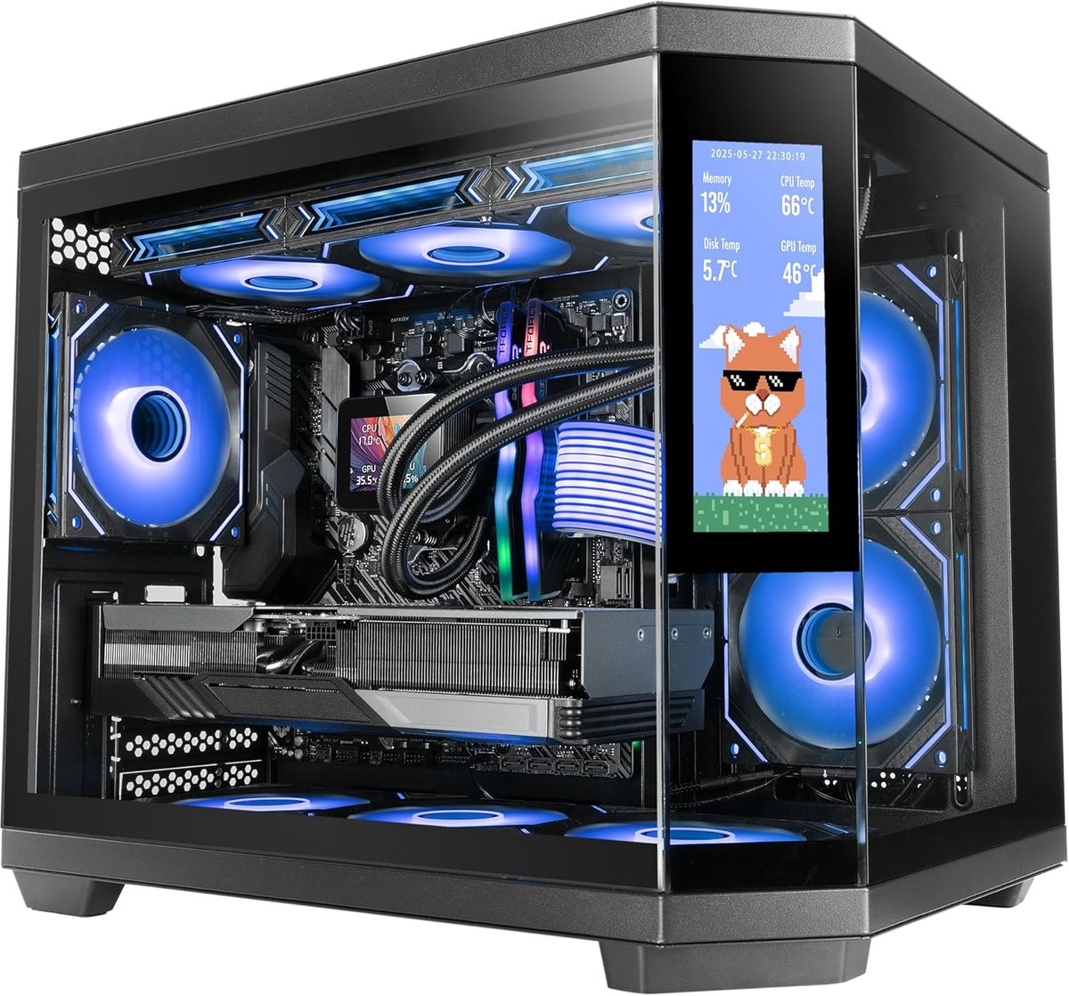 Micro-ATX Gaming Behuizing met 7,2 inch IPS-scherm en Gehard Glas