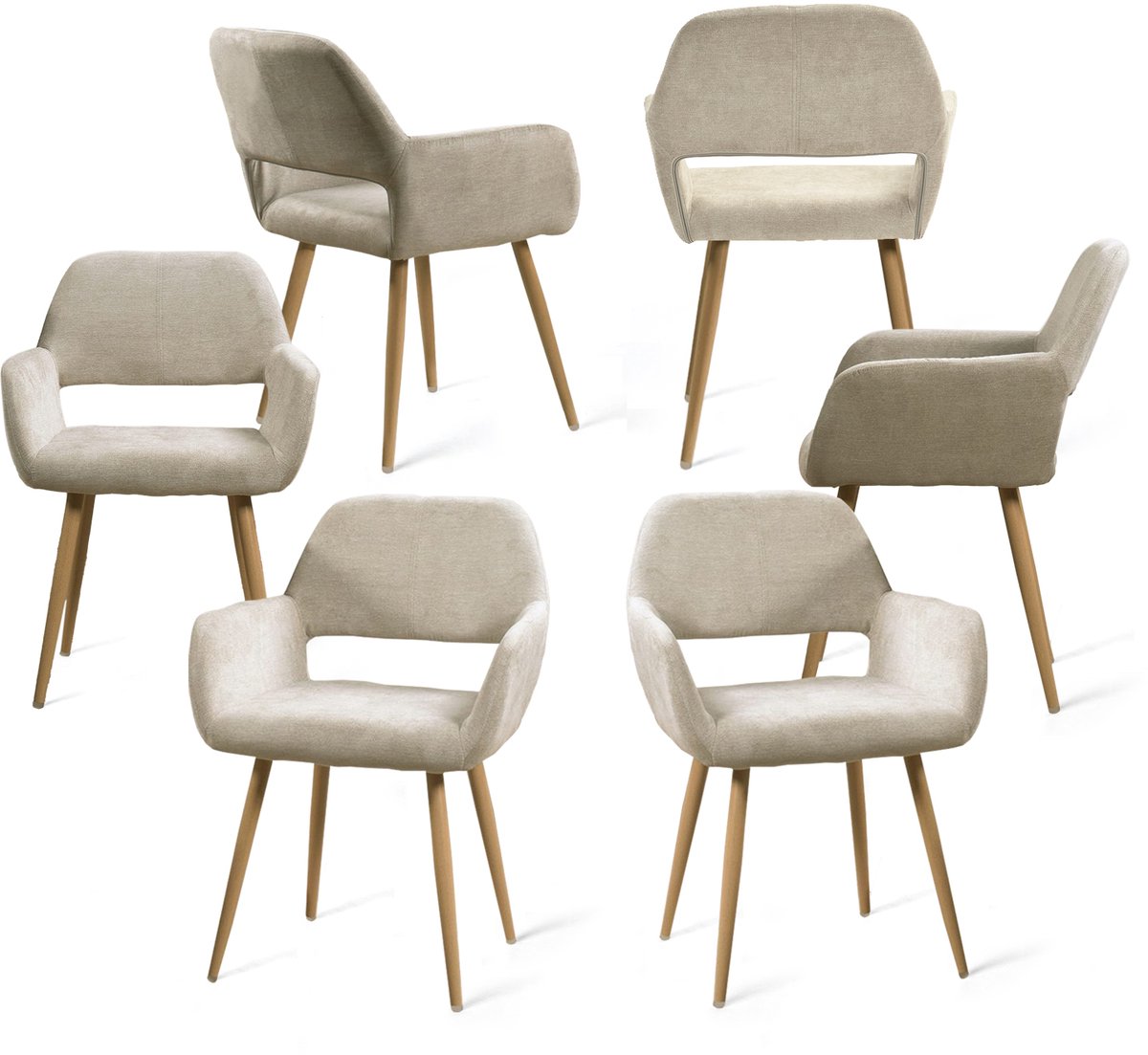 MEUBLE COSY MEUBLES COSY Eetkamerstoelen -Set Van 6-Beige,Naturel-Microfiber Stof-met rugleuning-Metalen Poten-Dikke Zitting-120kg Draagkracht