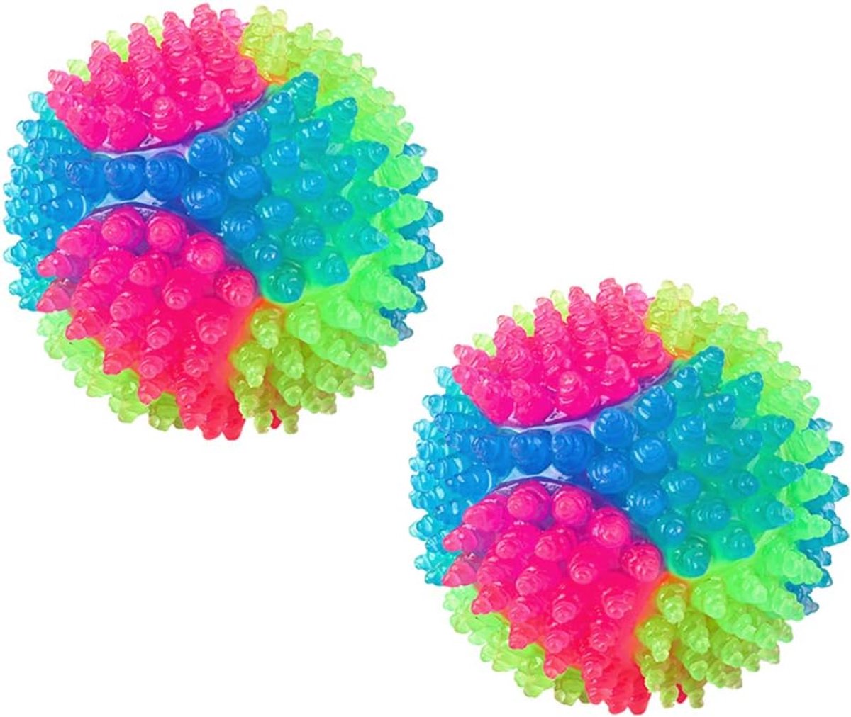 Oneay 2 stuks lichtgevende hondenballen, knipperende elastische ballen die oplichten in het donker, interactief huisdierspeelgoed voor puppy's, katten en honden - Glitterende, stekelige bal