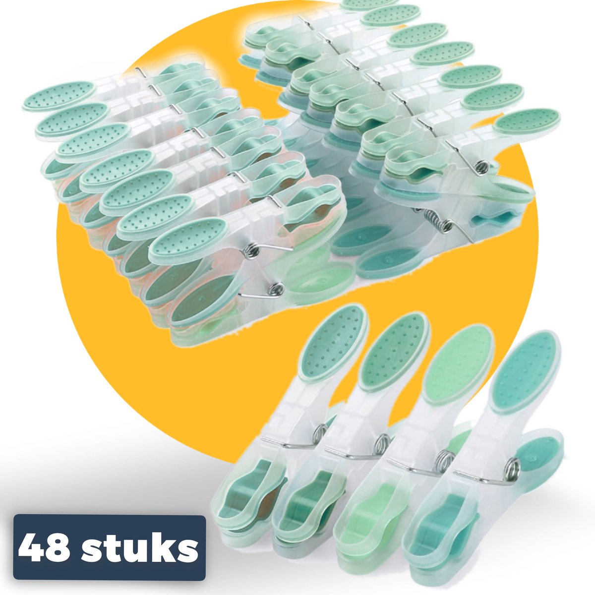 Pasper Wasknijpers - 48 stuks - kunststof wasknijper groen - soft grip