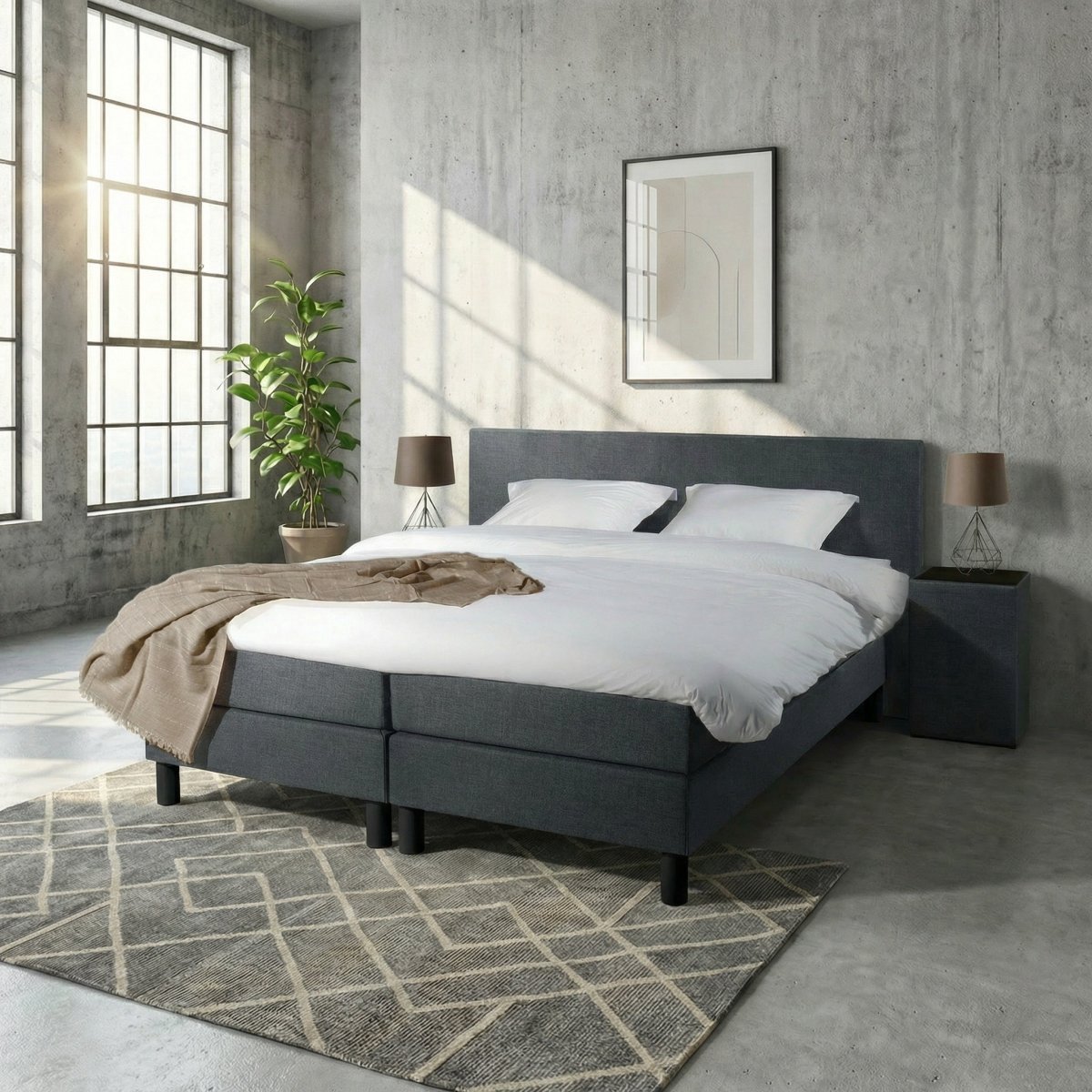 Mörgenn Boxspring Comforta - Pocketvering - Antraciet - 100x200 cm - Inclusief Dekbed en Kussens