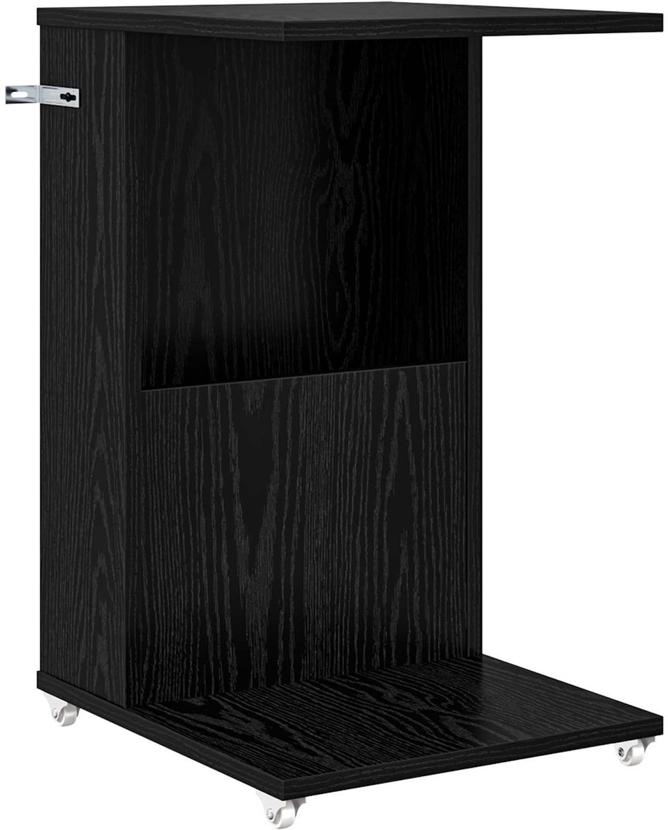 vidaXL Bijzettafel - met - wiel - Zwart - Eiken - 40 - x - 35 - x - 60 - cm - Bewerkt - hout Zwart eiken